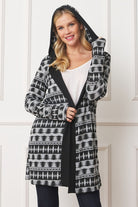 Long Tribal Print Hooded Cardigan EG fashion