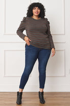 Shirred Puff Sleeve Stripe Top EG fashion