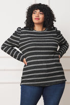 Shirred Puff Sleeve Stripe Top EG fashion