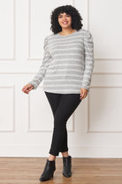 Shirred Puff Sleeve Stripe Top EG fashion