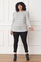 Shirred Puff Sleeve Stripe Top EG fashion