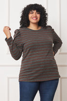 Shirred Puff Sleeve Stripe Top EG fashion