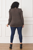 Shirred Puff Sleeve Stripe Top EG fashion