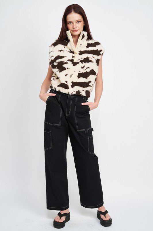 COW PRINT VESTS WITH ZIPPER Emory Park