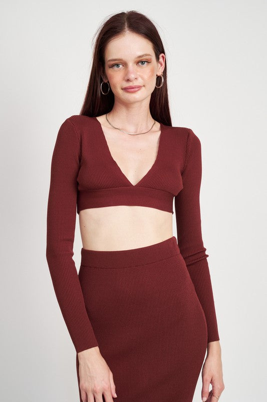 V NECK CROPPED SWEATER TOP Emory Park