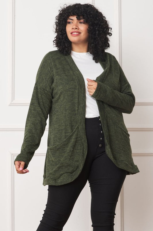 Solid Drape Pocket Cardigan EG fashion