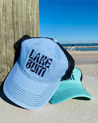 New Logo Curvy Lake Bum Embroidered Trucker Hat Ocean and 7th