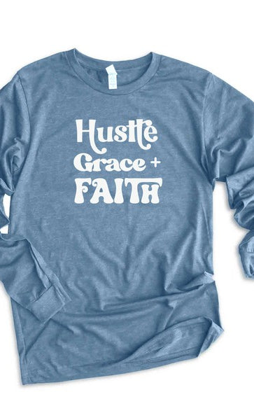 Hustle Grace Faith Long Sleeve Graphic Tee Uplifting Threads Co