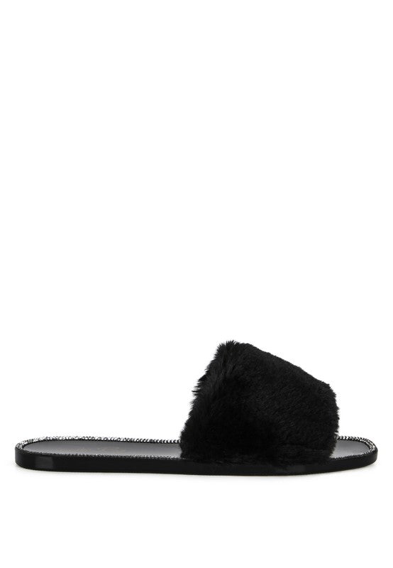 Geese Faux Fur Diamante Detail Jelly Flats Rag Company