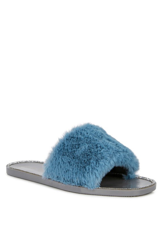 Geese Faux Fur Diamante Detail Jelly Flats Rag Company