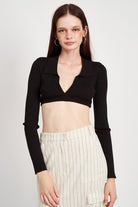 COLLARED V NECK CROP TOP Emory Park