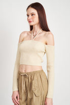 OFF THE SHOULDER CROPPED KNIT TOP Emory Park