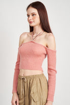 OFF THE SHOULDER CROPPED KNIT TOP Emory Park