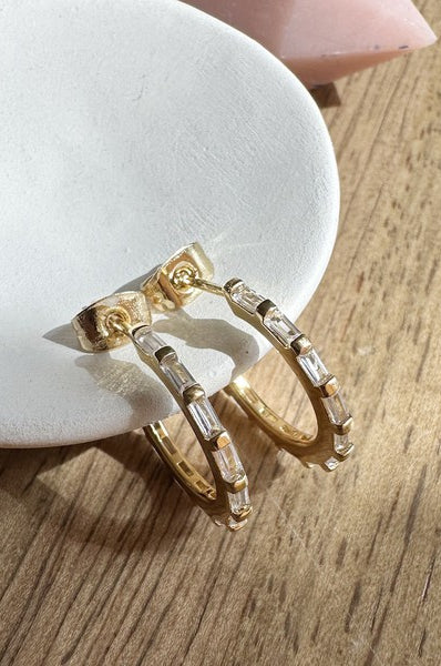 Crystal Baguette Hoops HONEYCAT Jewelry