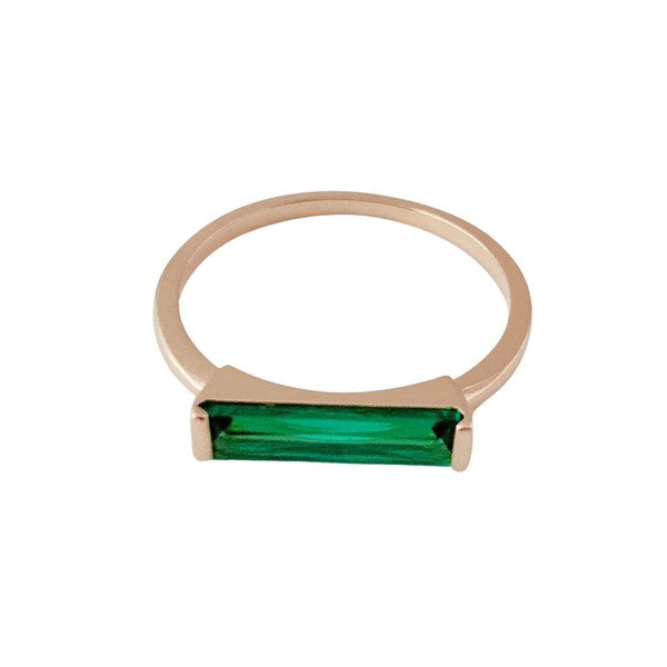 Green Long Crystal Baguette Ring HONEYCAT Jewelry