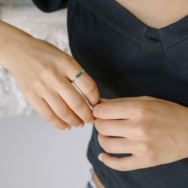 Green Long Crystal Baguette Ring HONEYCAT Jewelry