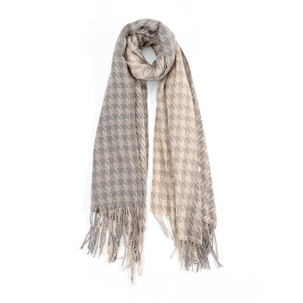 Houndstooth Two Toned Fashion Scarf |  BDBD-GREY-Os |  Casual Chic Boutique