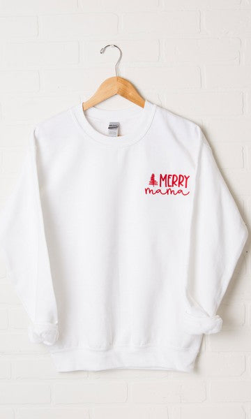 Embroidered Merry Mama Trees Graphic Sweatshirt Olive and Ivory Wholesale
