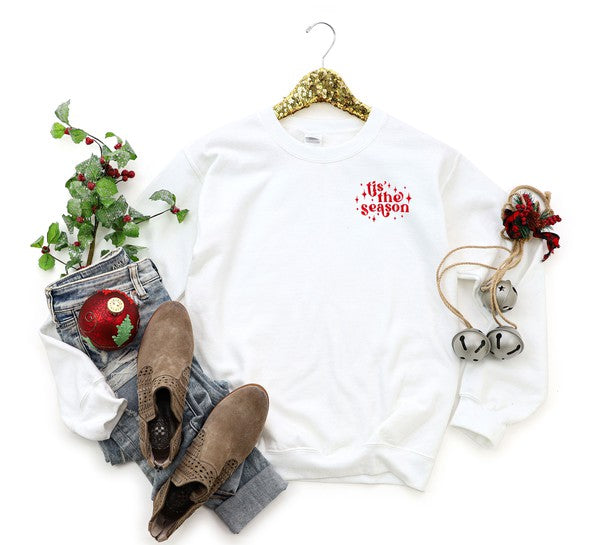 Embroidered Tis The Season Graphic Sweatshirt Olive and Ivory Wholesale