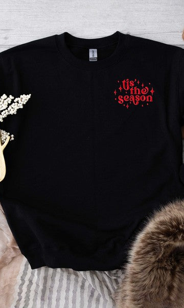 Embroidered Tis The Season Graphic Sweatshirt Olive and Ivory Wholesale