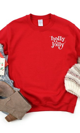 Embroidered Holly Jolly Stars Graphic Sweatshirt Olive and Ivory Wholesale