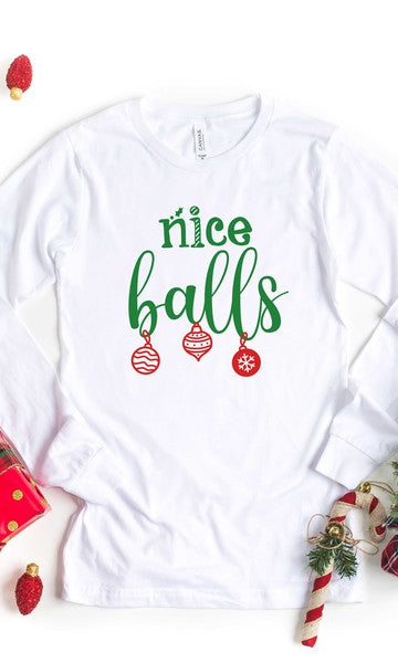 Nice Balls Long Sleeve Graphic Tee Olive and Ivory Wholesale