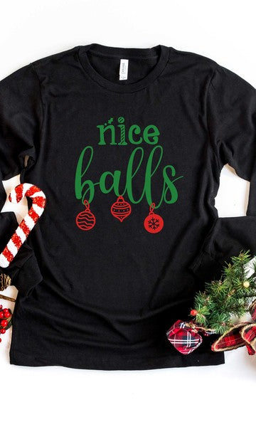 Nice Balls Long Sleeve Graphic Tee Olive and Ivory Wholesale