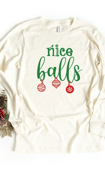 Nice Balls Long Sleeve Graphic Tee Olive and Ivory Wholesale