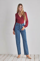 Romantic V-Neck Balloon Sleeve Tie-Back Bodysuit O2 Denim