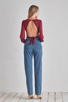 Romantic V-Neck Balloon Sleeve Tie-Back Bodysuit O2 Denim