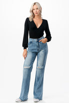 Romantic V-Neck Balloon Sleeve Tie-Back Bodysuit O2 Denim