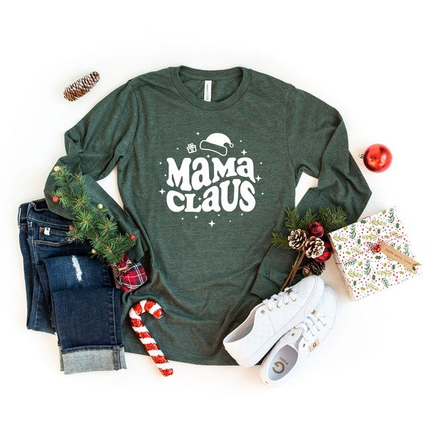 Mama Claus Long Sleeve Graphic Tee Olive and Ivory Wholesale