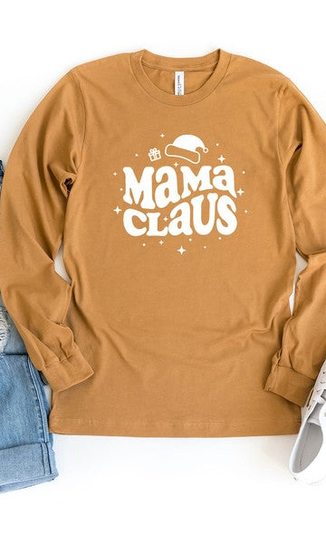 Mama Claus Long Sleeve Graphic Tee Olive and Ivory Wholesale