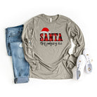 Santa Stop Judging Me Plaid Long Sleeve Tee Olive and Ivory Wholesale