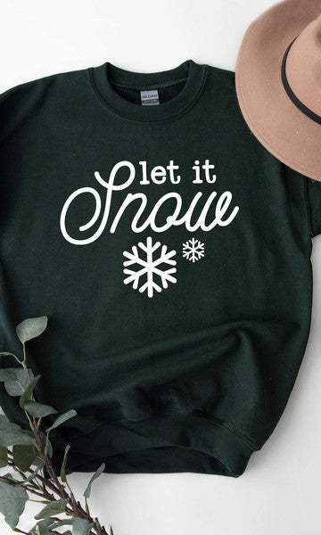 Let It Snow Snowflake Graphic Sweatshirt Olive and Ivory Wholesale