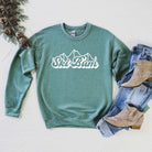 Ski Bum Mountains Graphic Sweatshirt Olive and Ivory Wholesale