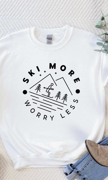 Ski More Worry Less Graphic Sweatshirt Olive and Ivory Wholesale