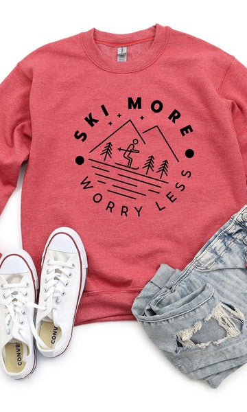 Ski More Worry Less Graphic Sweatshirt Olive and Ivory Wholesale