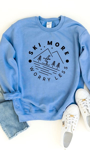 Ski More Worry Less Graphic Sweatshirt Olive and Ivory Wholesale