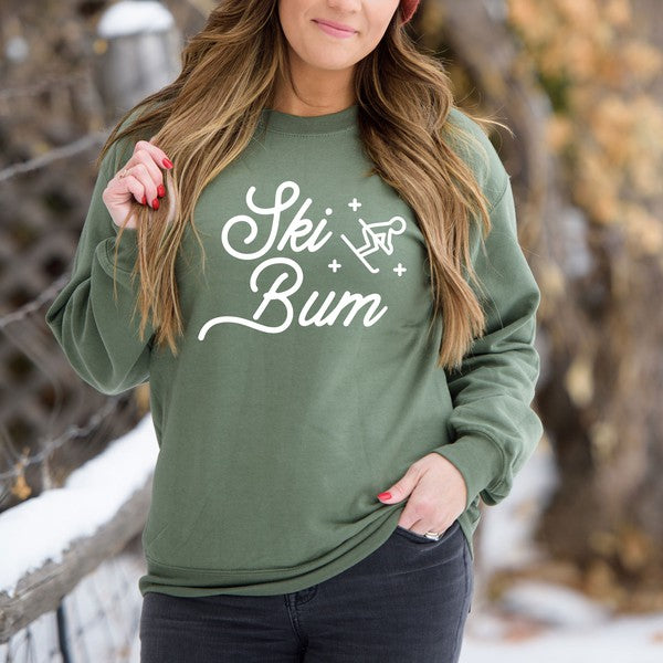 Ski Bum Skier Graphic Sweatshirt Olive and Ivory Wholesale