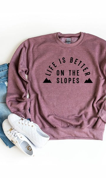 Better On The Slopes Mountains Graphic Sweatshirt Olive and Ivory Wholesale