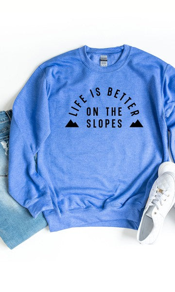 Better On The Slopes Mountains Graphic Sweatshirt Olive and Ivory Wholesale