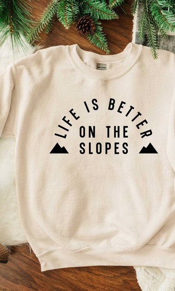 Better On The Slopes Mountains Graphic Sweatshirt Olive and Ivory Wholesale