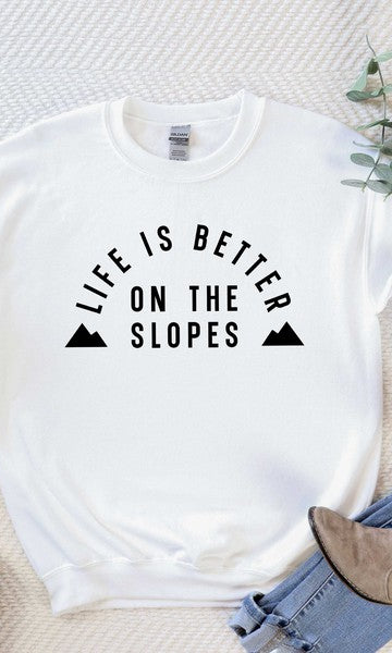 Better On The Slopes Mountains Graphic Sweatshirt Olive and Ivory Wholesale