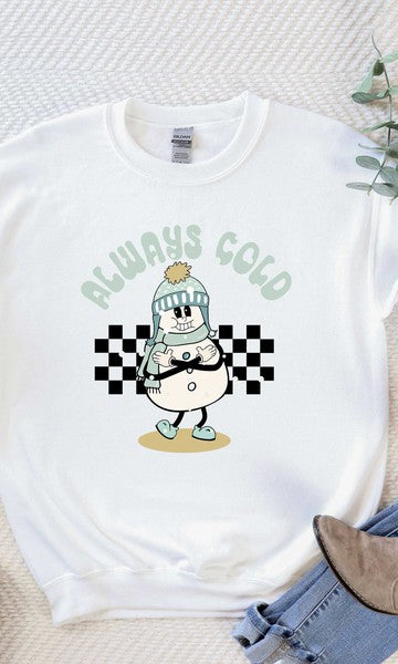 Always Cold Snowman Graphic Sweatshirt Olive and Ivory Wholesale