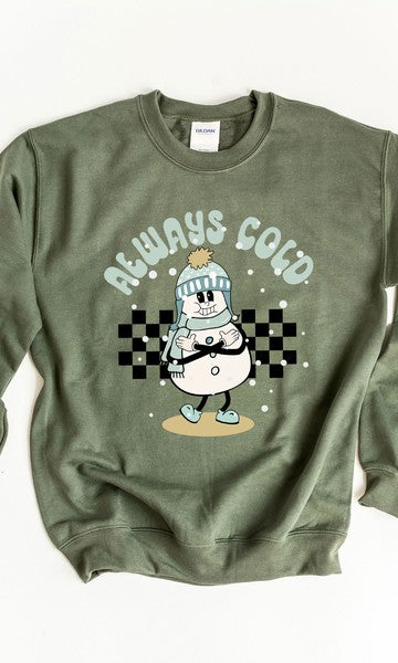 Always Cold Snowman Graphic Sweatshirt Olive and Ivory Wholesale