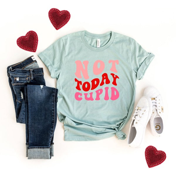 Not Today Cupid Retro Short Sleeve Graphic Tee Olive and Ivory Wholesale