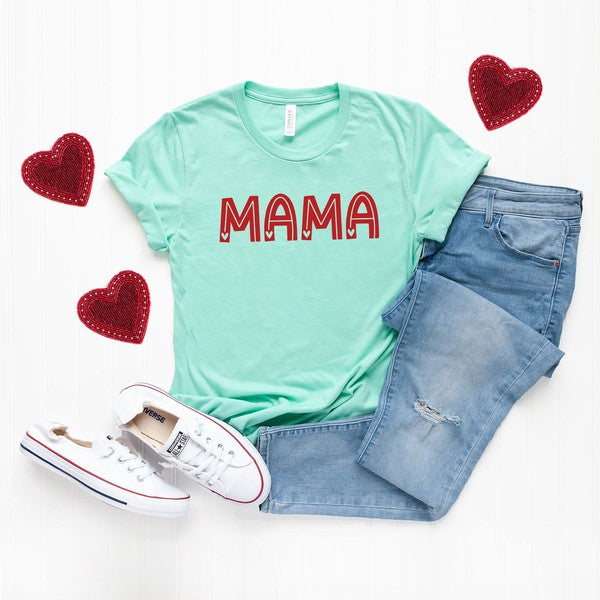 Mama Hearts Short Sleeve Graphic Tee Olive and Ivory Wholesale