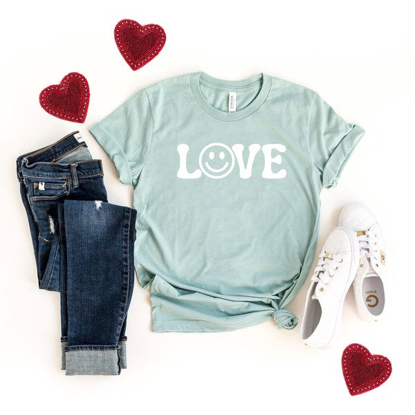 Love Smile Short Sleeve Graphic Tee Olive and Ivory Wholesale