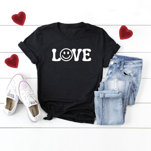 Love Smile Short Sleeve Graphic Tee Olive and Ivory Wholesale